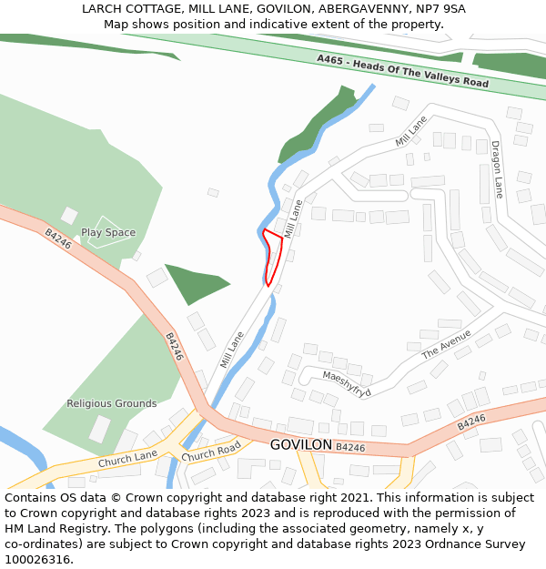 LARCH COTTAGE, MILL LANE, GOVILON, ABERGAVENNY, NP7 9SA: Location map and indicative extent of plot
