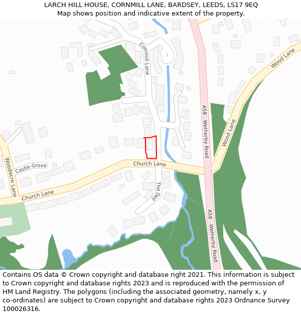 LARCH HILL HOUSE, CORNMILL LANE, BARDSEY, LEEDS, LS17 9EQ: Location map and indicative extent of plot