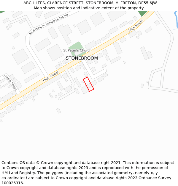LARCH LEES, CLARENCE STREET, STONEBROOM, ALFRETON, DE55 6JW: Location map and indicative extent of plot