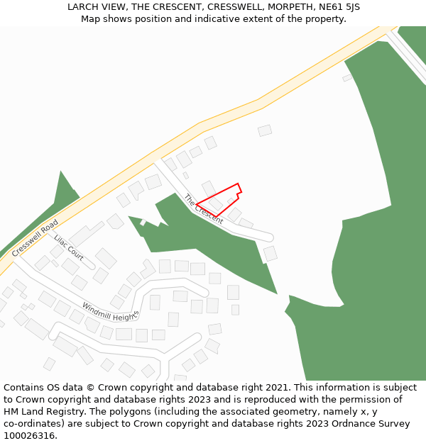 LARCH VIEW, THE CRESCENT, CRESSWELL, MORPETH, NE61 5JS: Location map and indicative extent of plot