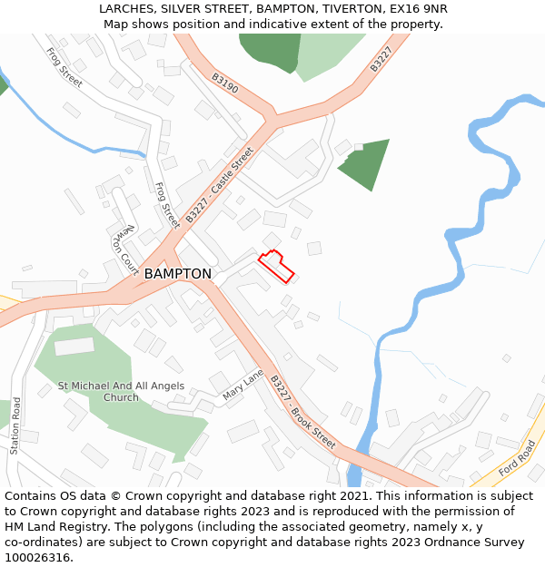 LARCHES, SILVER STREET, BAMPTON, TIVERTON, EX16 9NR: Location map and indicative extent of plot