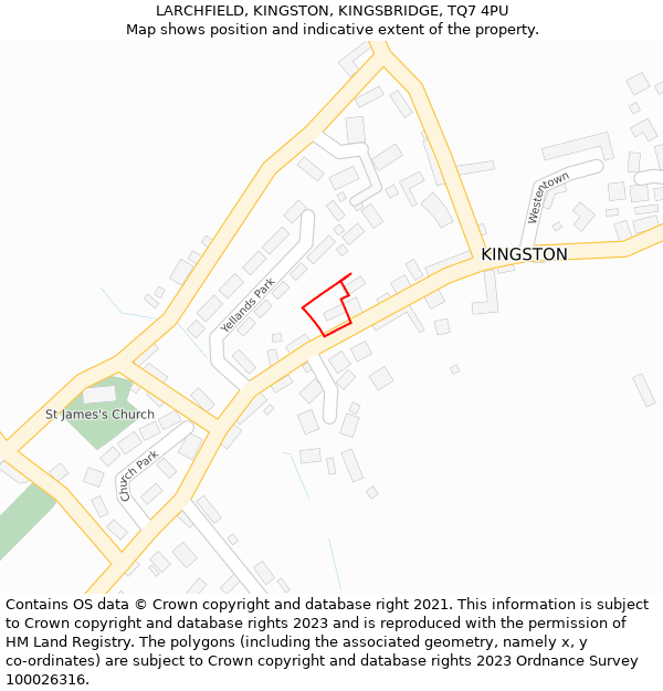 LARCHFIELD, KINGSTON, KINGSBRIDGE, TQ7 4PU: Location map and indicative extent of plot