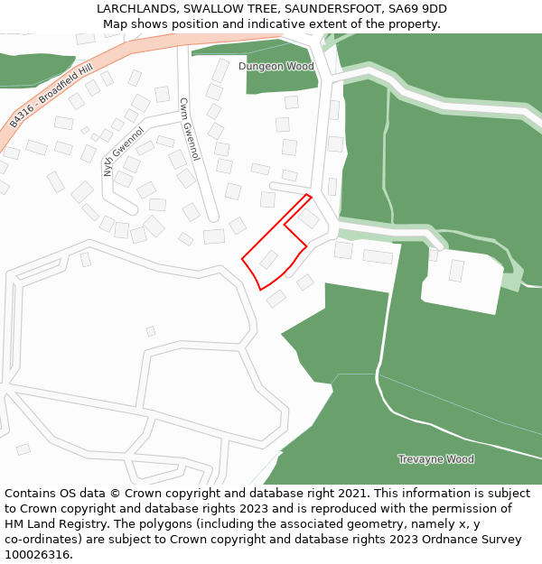 LARCHLANDS, SWALLOW TREE, SAUNDERSFOOT, SA69 9DD: Location map and indicative extent of plot