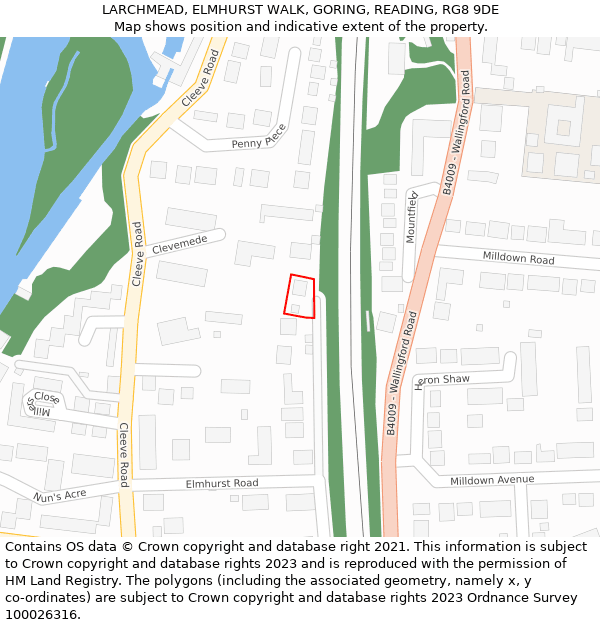 LARCHMEAD, ELMHURST WALK, GORING, READING, RG8 9DE: Location map and indicative extent of plot