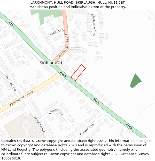 LARCHMONT, HULL ROAD, SKIRLAUGH, HULL, HU11 5ET: Location map and indicative extent of plot