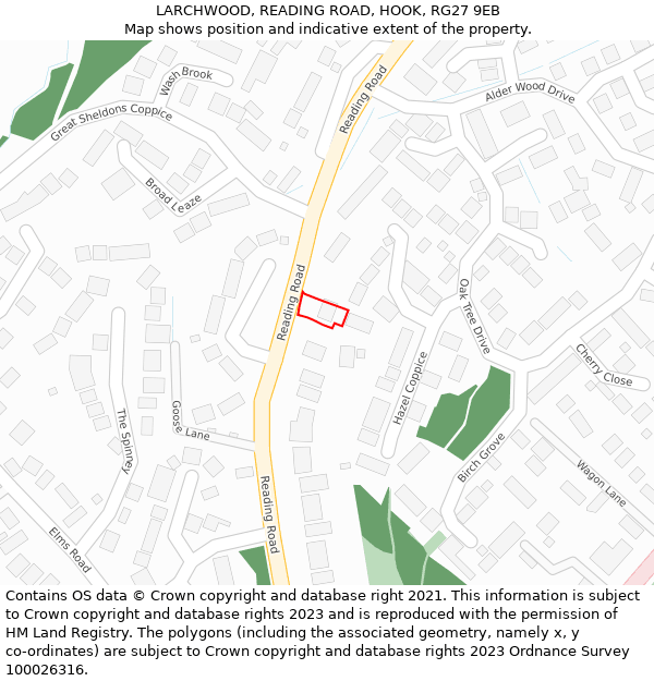 LARCHWOOD, READING ROAD, HOOK, RG27 9EB: Location map and indicative extent of plot