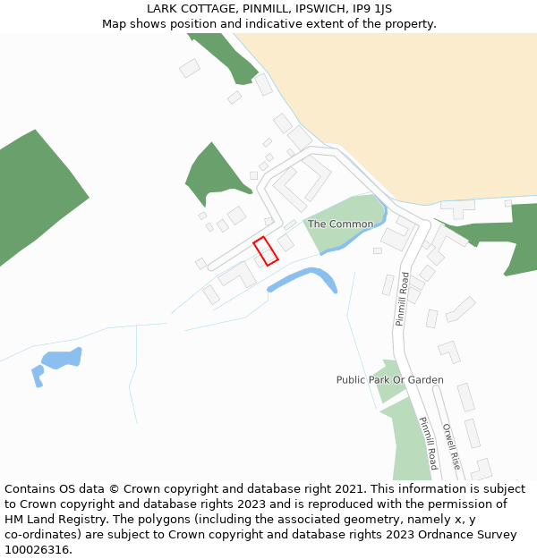 LARK COTTAGE, PINMILL, IPSWICH, IP9 1JS: Location map and indicative extent of plot