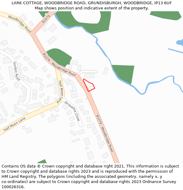LARK COTTAGE, WOODBRIDGE ROAD, GRUNDISBURGH, WOODBRIDGE, IP13 6UF: Location map and indicative extent of plot