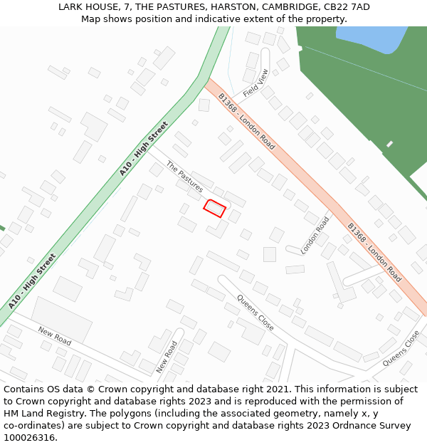 LARK HOUSE, 7, THE PASTURES, HARSTON, CAMBRIDGE, CB22 7AD: Location map and indicative extent of plot