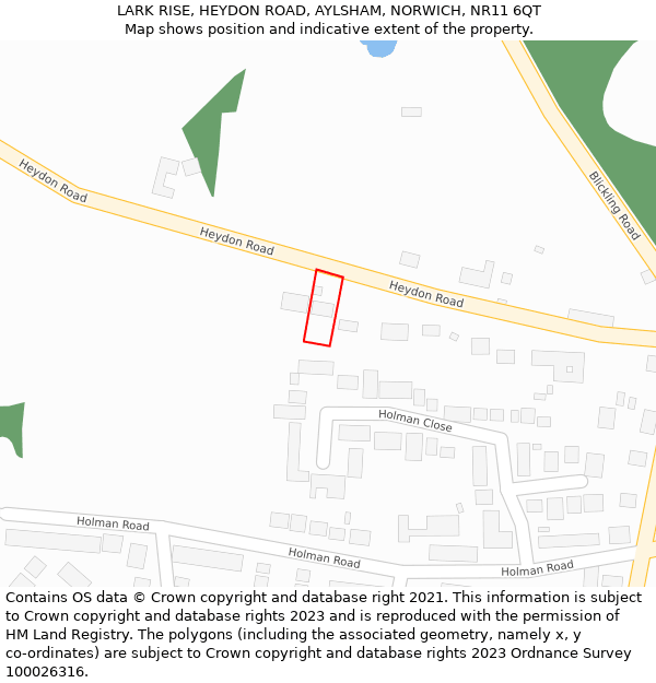 LARK RISE, HEYDON ROAD, AYLSHAM, NORWICH, NR11 6QT: Location map and indicative extent of plot