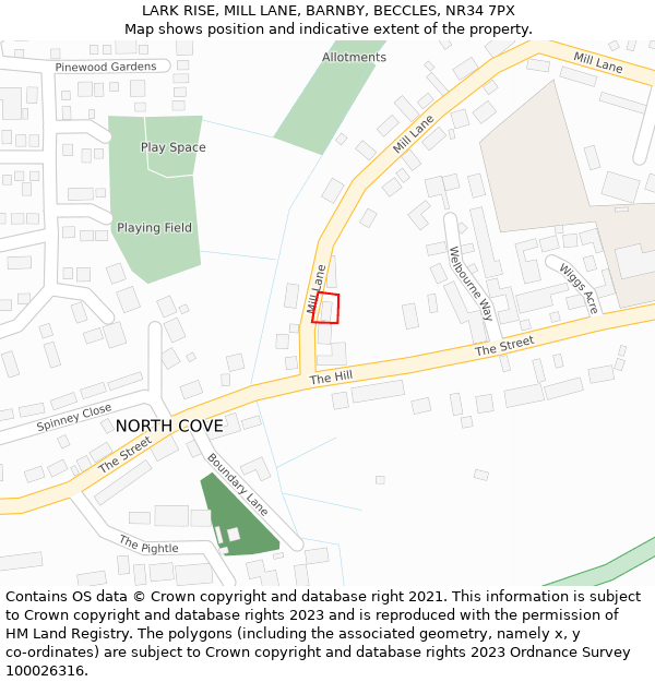 LARK RISE, MILL LANE, BARNBY, BECCLES, NR34 7PX: Location map and indicative extent of plot