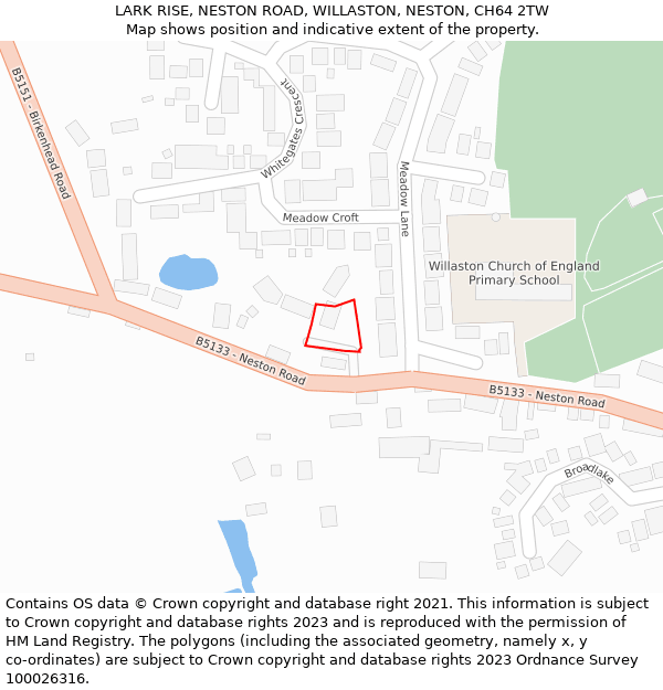 LARK RISE, NESTON ROAD, WILLASTON, NESTON, CH64 2TW: Location map and indicative extent of plot