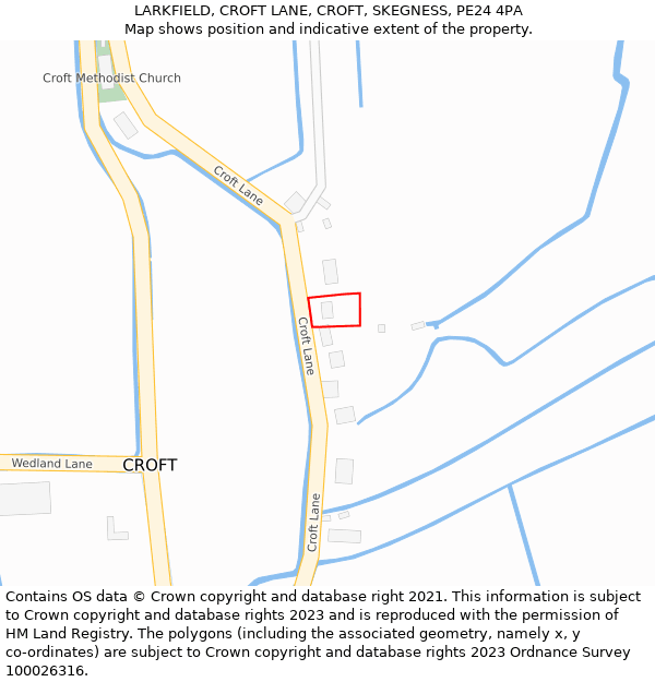 LARKFIELD, CROFT LANE, CROFT, SKEGNESS, PE24 4PA: Location map and indicative extent of plot