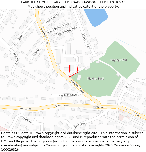 LARKFIELD HOUSE, LARKFIELD ROAD, RAWDON, LEEDS, LS19 6DZ: Location map and indicative extent of plot