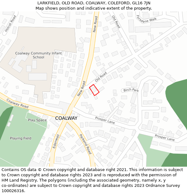 LARKFIELD, OLD ROAD, COALWAY, COLEFORD, GL16 7JN: Location map and indicative extent of plot