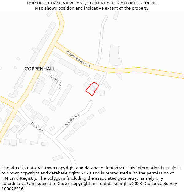 LARKHILL, CHASE VIEW LANE, COPPENHALL, STAFFORD, ST18 9BL: Location map and indicative extent of plot