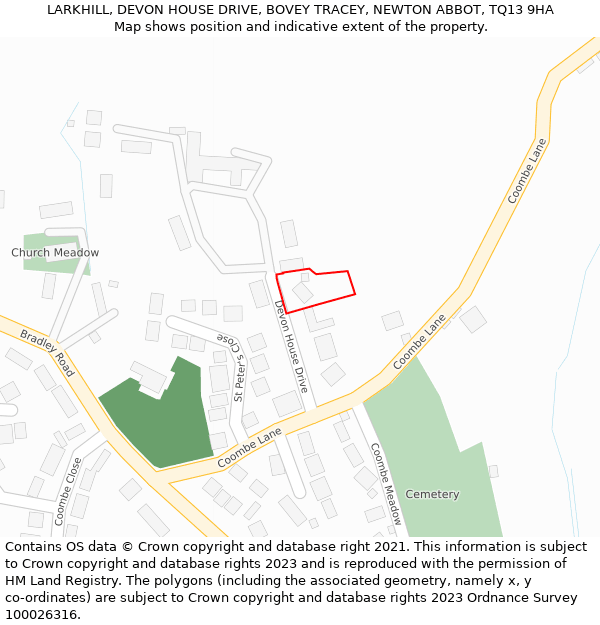 LARKHILL, DEVON HOUSE DRIVE, BOVEY TRACEY, NEWTON ABBOT, TQ13 9HA: Location map and indicative extent of plot