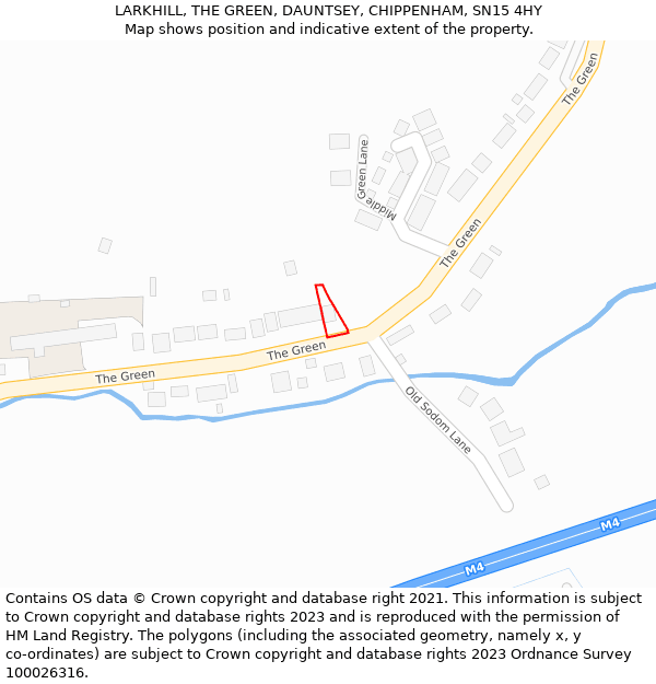 LARKHILL, THE GREEN, DAUNTSEY, CHIPPENHAM, SN15 4HY: Location map and indicative extent of plot