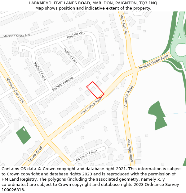LARKMEAD, FIVE LANES ROAD, MARLDON, PAIGNTON, TQ3 1NQ: Location map and indicative extent of plot
