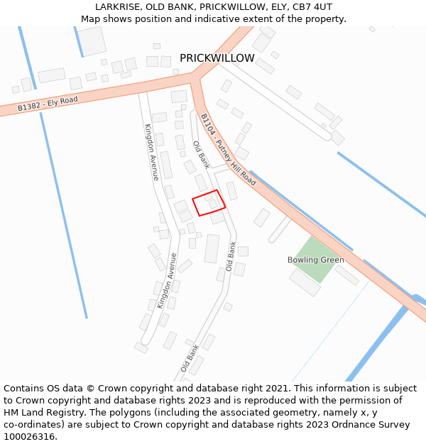 LARKRISE, OLD BANK, PRICKWILLOW, ELY, CB7 4UT: Location map and indicative extent of plot