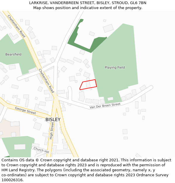 LARKRISE, VANDERBREEN STREET, BISLEY, STROUD, GL6 7BN: Location map and indicative extent of plot