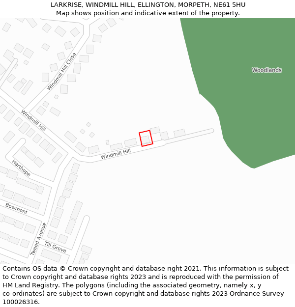 LARKRISE, WINDMILL HILL, ELLINGTON, MORPETH, NE61 5HU: Location map and indicative extent of plot