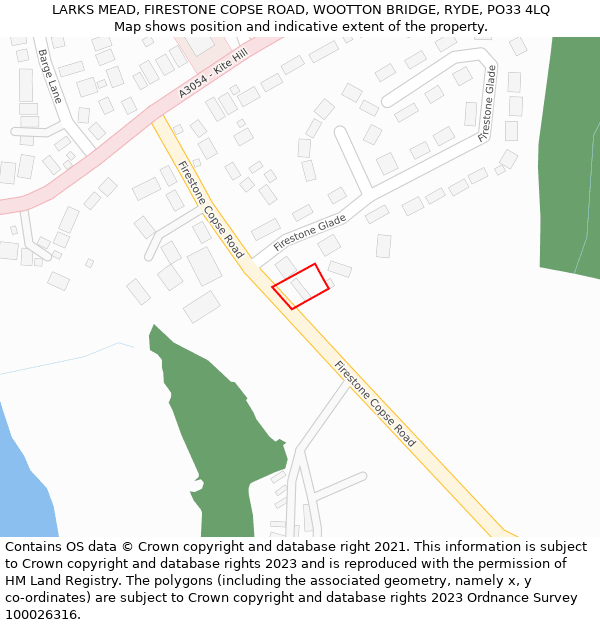 LARKS MEAD, FIRESTONE COPSE ROAD, WOOTTON BRIDGE, RYDE, PO33 4LQ: Location map and indicative extent of plot