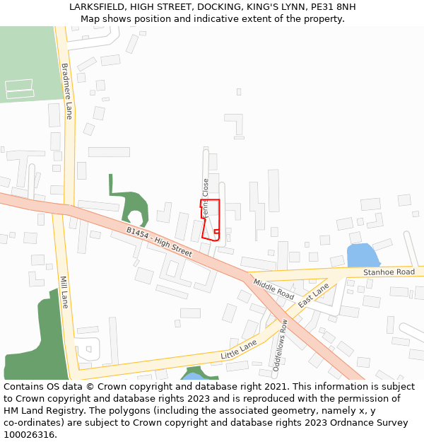 LARKSFIELD, HIGH STREET, DOCKING, KING'S LYNN, PE31 8NH: Location map and indicative extent of plot