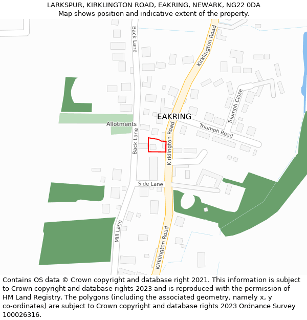 LARKSPUR, KIRKLINGTON ROAD, EAKRING, NEWARK, NG22 0DA: Location map and indicative extent of plot