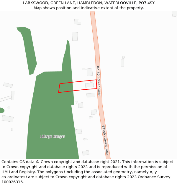 LARKSWOOD, GREEN LANE, HAMBLEDON, WATERLOOVILLE, PO7 4SY: Location map and indicative extent of plot