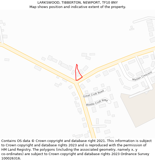 LARKSWOOD, TIBBERTON, NEWPORT, TF10 8NY: Location map and indicative extent of plot