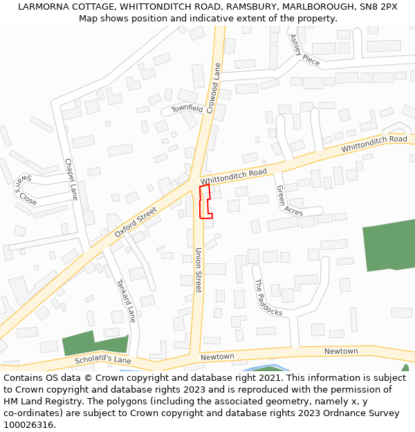 LARMORNA COTTAGE, WHITTONDITCH ROAD, RAMSBURY, MARLBOROUGH, SN8 2PX: Location map and indicative extent of plot