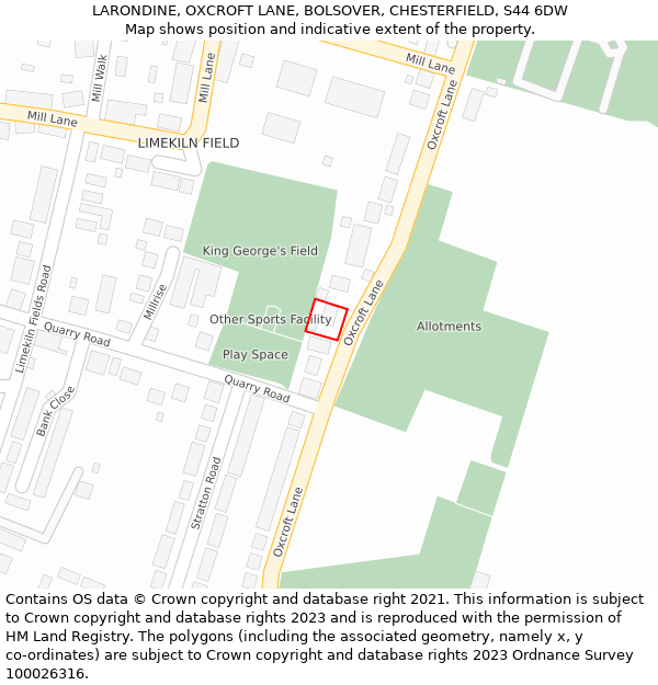 LARONDINE, OXCROFT LANE, BOLSOVER, CHESTERFIELD, S44 6DW: Location map and indicative extent of plot