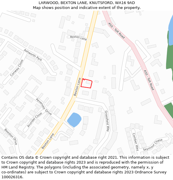 LARWOOD, BEXTON LANE, KNUTSFORD, WA16 9AD: Location map and indicative extent of plot