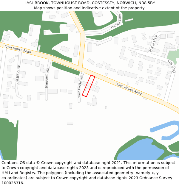 LASHBROOK, TOWNHOUSE ROAD, COSTESSEY, NORWICH, NR8 5BY: Location map and indicative extent of plot