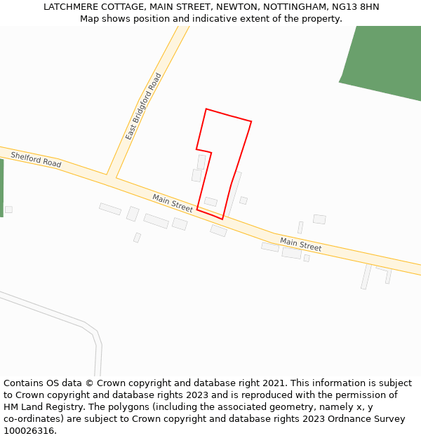 LATCHMERE COTTAGE, MAIN STREET, NEWTON, NOTTINGHAM, NG13 8HN: Location map and indicative extent of plot