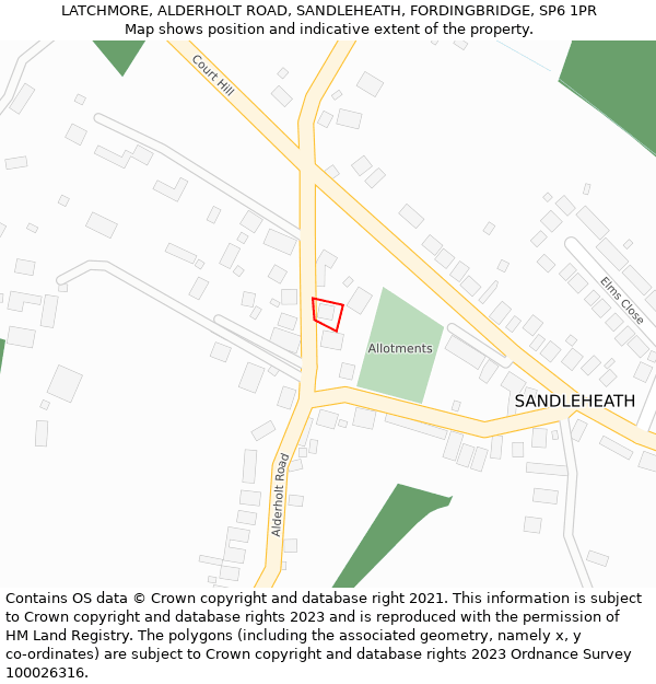 LATCHMORE, ALDERHOLT ROAD, SANDLEHEATH, FORDINGBRIDGE, SP6 1PR: Location map and indicative extent of plot