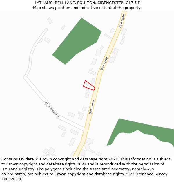 LATHAMS, BELL LANE, POULTON, CIRENCESTER, GL7 5JF: Location map and indicative extent of plot