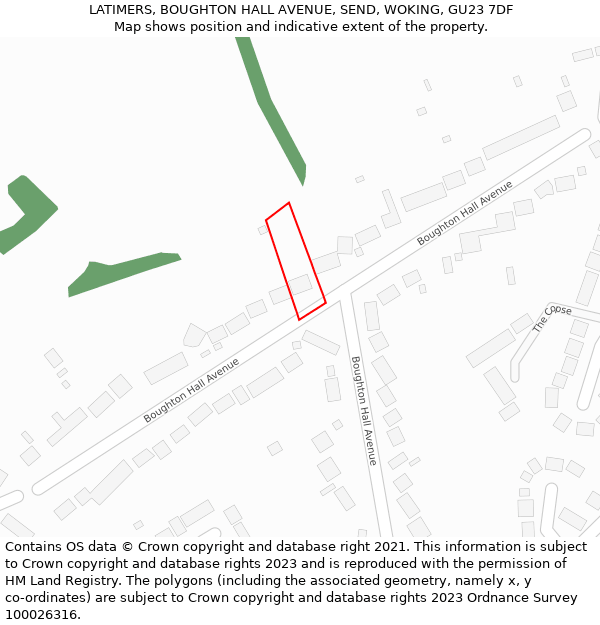 LATIMERS, BOUGHTON HALL AVENUE, SEND, WOKING, GU23 7DF: Location map and indicative extent of plot