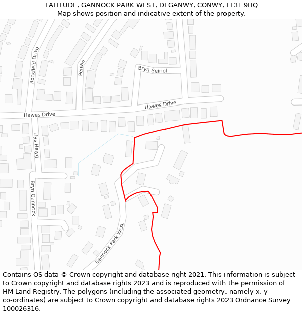 LATITUDE, GANNOCK PARK WEST, DEGANWY, CONWY, LL31 9HQ: Location map and indicative extent of plot