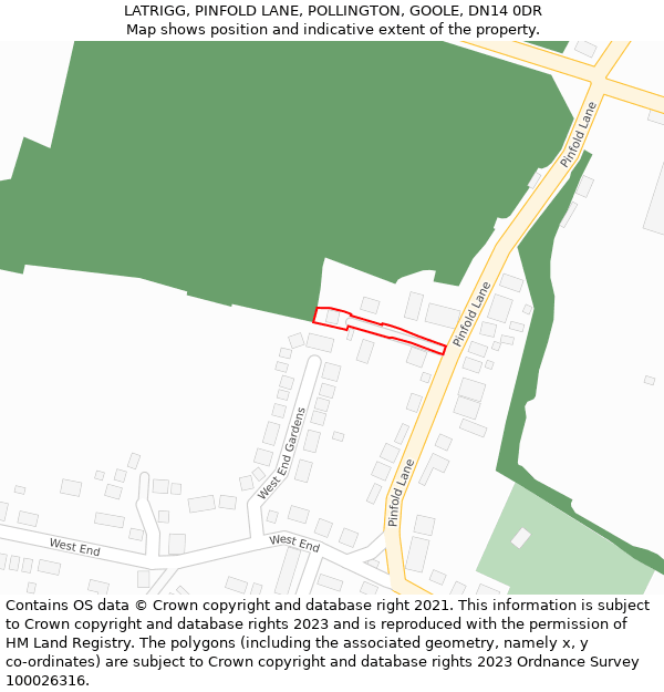 LATRIGG, PINFOLD LANE, POLLINGTON, GOOLE, DN14 0DR: Location map and indicative extent of plot