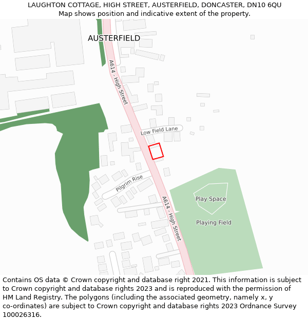 LAUGHTON COTTAGE, HIGH STREET, AUSTERFIELD, DONCASTER, DN10 6QU: Location map and indicative extent of plot