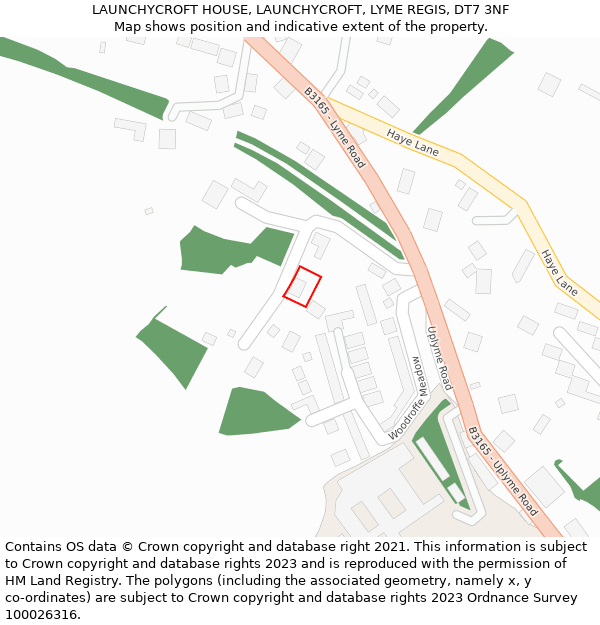 LAUNCHYCROFT HOUSE, LAUNCHYCROFT, LYME REGIS, DT7 3NF: Location map and indicative extent of plot