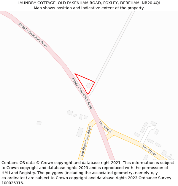 LAUNDRY COTTAGE, OLD FAKENHAM ROAD, FOXLEY, DEREHAM, NR20 4QL: Location map and indicative extent of plot