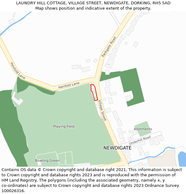 LAUNDRY HILL COTTAGE, VILLAGE STREET, NEWDIGATE, DORKING, RH5 5AD: Location map and indicative extent of plot