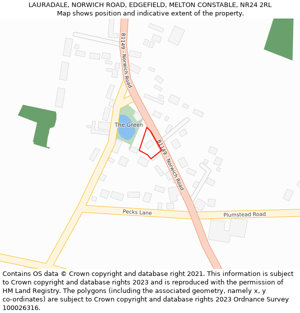 LAURADALE, NORWICH ROAD, EDGEFIELD, MELTON CONSTABLE, NR24 2RL: Location map and indicative extent of plot