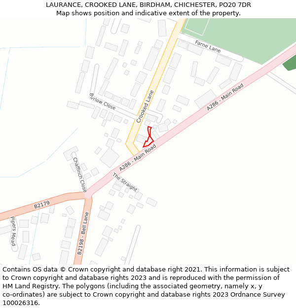 LAURANCE, CROOKED LANE, BIRDHAM, CHICHESTER, PO20 7DR: Location map and indicative extent of plot