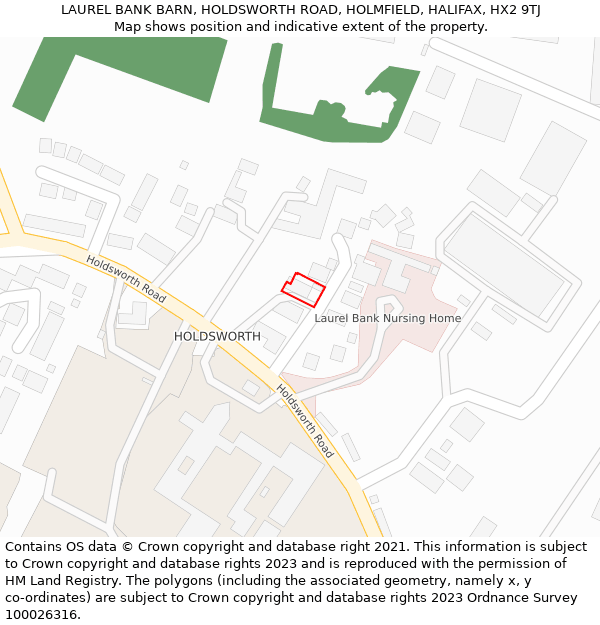 LAUREL BANK BARN, HOLDSWORTH ROAD, HOLMFIELD, HALIFAX, HX2 9TJ: Location map and indicative extent of plot
