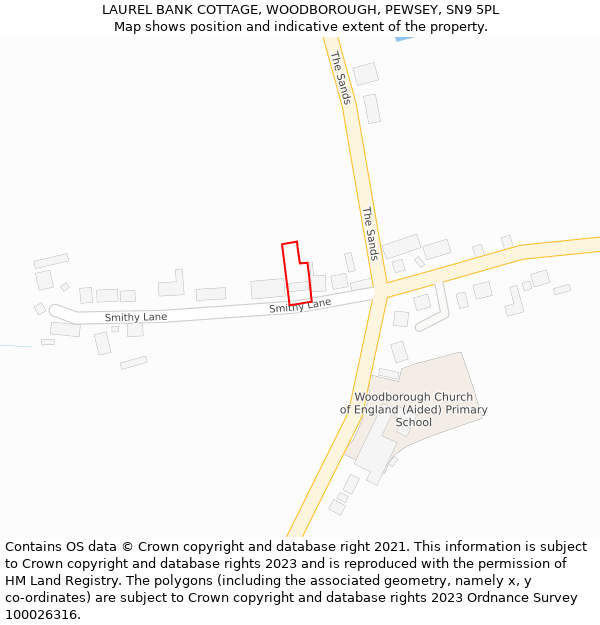 LAUREL BANK COTTAGE, WOODBOROUGH, PEWSEY, SN9 5PL: Location map and indicative extent of plot