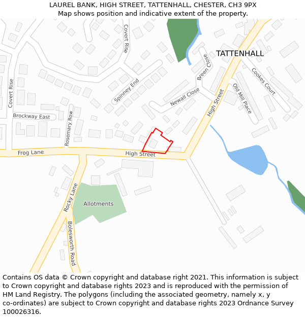 LAUREL BANK, HIGH STREET, TATTENHALL, CHESTER, CH3 9PX: Location map and indicative extent of plot